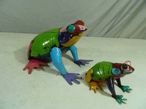 2 New Handmade Recycled Metal Garden Art Frogs