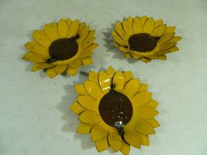 3 New Handmade Recycled Metal Garden Art Hanging Sunflowers