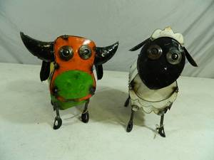2 New Handmade Recycled Metal Garden Art Farm Animals