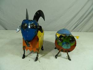 2 New Handmade Recycled Metal Garden Art Farm Animals