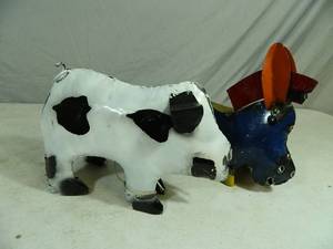 2 New Handmade Recycled Metal Garden Art Farm Animals