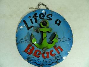 New Handmade Recycled Metal Garden Art Lifes a Beach Sign
