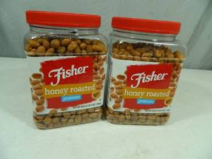 2 New Canisters of Fisher Honey Roasted Peanuts