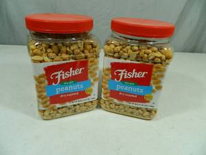2 New Canisters of Fisher Sea Salt Peanuts