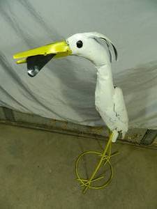 New Handmade Recycled Metal Garden Art - Large Crane with Fish