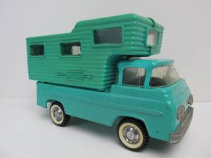 lot 212 image: Vintage NYLINT Pressed Steel FORD Pickup Truck wCamper