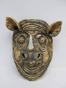 lot 41 image: Large Hand Made CeramicPlaster Rhino Wall Hanging
