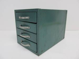 lot 44 image: Vintage Small Industrial Steel WARDS Master Quality 4 Drawer Parts Cabinet