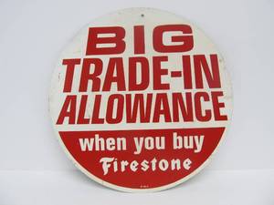 lot 77 image: Old Vintage Round Metal GasService Station FIRESTONE Tires Advertising Sign