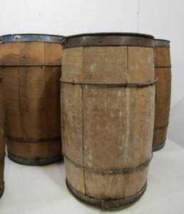 lot 241 image: Lot of 5 Primitive Vintage Nail Keg Barrels