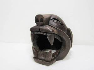 lot 255 image: Hand Carved Wooden GargoyleDog Head