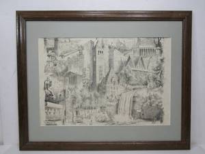 lot 258 image: Minnesota Landmarks Art Print Cliff Moen 1969