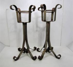 lot 131 image: Pair of Vintage Heavy Wrought Iron Garden Plant Stands