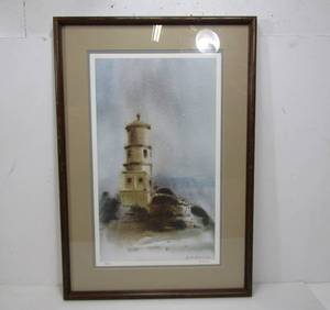lot 132 image: Framed Signed Numbered SPLIT ROCK LIGHTHOUSE Print by Dave Riebe