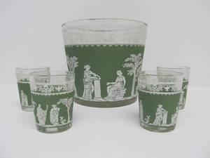 lot 142 image: Mid Century Neoclassical Glass Ice Bucket & Glasses