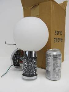 lot 145 image: NOS Vintage Mid Century MOE Lighting Embossed Chrome Wall Sconce Lamp