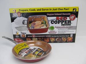 lot 171 image: Brand New RED COPPER Square Pan & Skillet