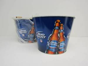 lot 33 image: Matching Pair of Brand New BUD LIGHT NFL Metal Beer Buckets