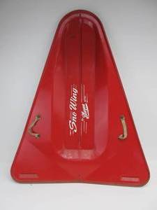 lot 282 image: Neat Old SNO-WING Blazon Metal Snow Sled