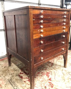 lot 1 image: Antique 9-Drawer Square File Cabinet Table