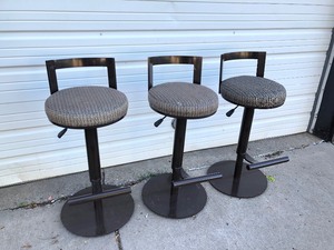 lot 237 image: Set of 3 Heavy Steel Upholstered Swivel Barstools 