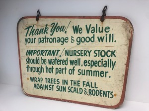 lot 306 image: Vintage 1950s Era Double Sided Hanging Wooden Sign - Homedale Nursery St. Louis Park