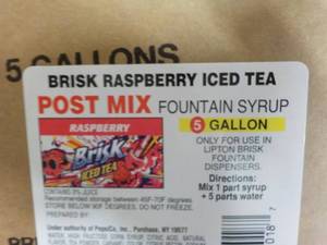 lot 290 image: 5 Gallon Brisk Raspberry Iced Tea P...
