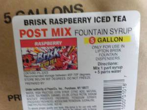 lot 291 image: 5 Gallon Brisk Raspberry Iced Tea P...