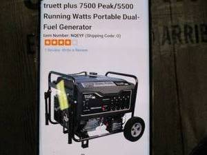 lot 52 image: Truett Plus 7500 watt Dual Fuel Gen...