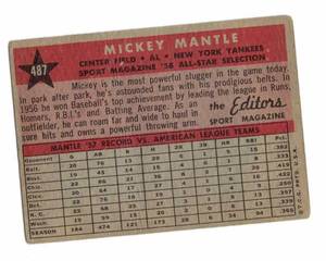 lot 21 image: Vintage Topps Mickey Mantle Baseball Card 487