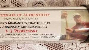 lot 22 image: Autographed A.J. PIERZYNSKI Signed Baseball Bat with COA