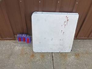 lot 9 image: 2 x 4 Plastic folding table. Good used condition. As shown.