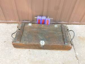 lot 10 image: Wood ammo box. 14 x 30. As shown.