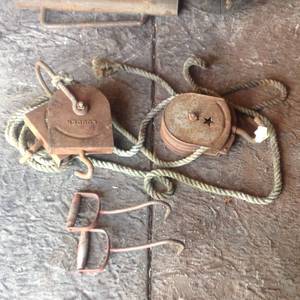 lot 64 image: Vintage Barn Pulleys & Hay Hooks