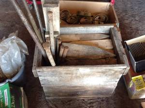 lot 100 image: Old Wood Box with Stakes