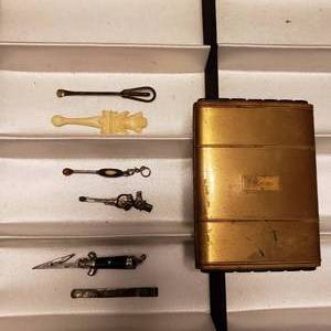Vintage Marathon Cigarette Case, Collection Of Snorting Spoons