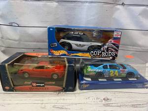 lot 41 image: Bugatti Burnago, Hot Wheels Cop Rods  & Dupont Nascar Cars