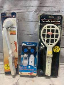 lot 49 image: Wii Golf Club, Tennis Racket & Jet Ski Handle Bar