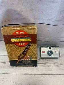 lot 96 image: No. 210 Woodburning Set & Hawkeye Kodak Camera
