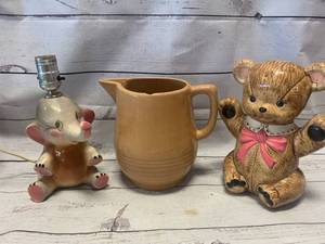 lot 97 image: Vintage Lamp, Pitcher & Bear Bank