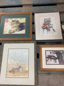 lot 129 image: 4 Framed Cat Art including Signed & Numbered