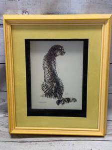 lot 133 image: Framed Cheetah Artwork 12 X 14