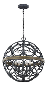 FEISS Avila 5-Light Weathered Zinc and Weathered Oak Chandelier with Ironwork Shade