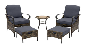HAMPTON BAY Layton Pointe 5-Piece Brown Wicker Outdoor Patio Conversation Seating Set with Standard Sky Blue Cushions