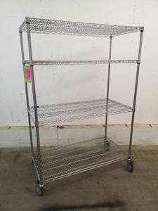 lot 122 image: Rolling Wire Rack Shelving Unit 4-Tier