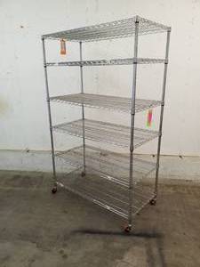 lot 123 image: Rolling Wire Rack Shelving Unit 6-Tier