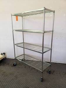 lot 121 image: Rolling Wire Rack Shelving Unit 4-Tier