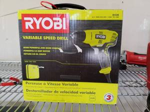 lot 114 image: Ryobi 38in. Variable Speed Drill with Tool Bag D34K