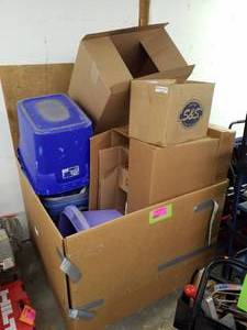 lot 176 image: Cardboard Boxes, Plastic Storage Bins