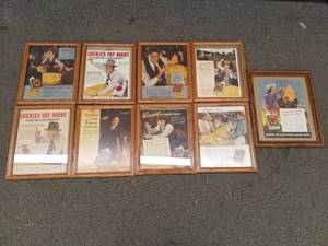 lot 300 image: 9 Vintage Tobacco Auction Framed Posters